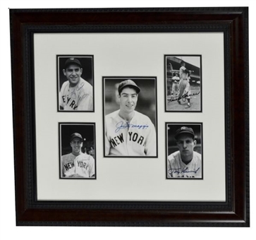 New York Yankees Legends Signed Multi Photo Collage Framed (5 Signatures including DiMaggio)